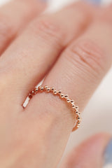 14K Solid Rose Gold Two Side Ball Link Stackable Ring