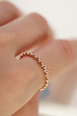 14K Solid Rose Gold Two Side Ball Link Stackable Ring