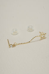 14K Solid Gold CZ Star Stud Chain Link Stud Earring