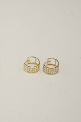 14K Solid Gold 3 Row CZ One Touch Hoop Earring - Pretty At Sam