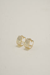14K Solid Gold 3 Row CZ One Touch Hoop Earring - Pretty At Sam