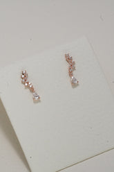 14K Solid Rose Gold Dangle Tear Drop CZ Stone Dainty Stud Earring