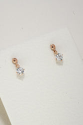 14K Solid Rose Gold 2MM Ball CZ Dangle Stud Earring