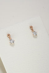 14K Solid Rose Gold 2MM Ball CZ Dangle Stud Earring