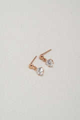 14K Solid Rose Gold 2MM Ball CZ Dangle Stud Earring