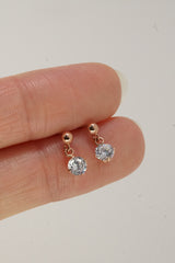 14K Solid Rose Gold 2MM Ball CZ Dangle Stud Earring
