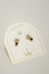 14K Solid Yellow Gold Clover Flower Stud Earring