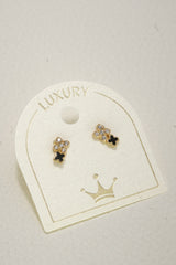 14K Solid Yellow Gold Clover Flower Stud Earring