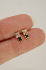 14K Solid Yellow Gold Clover Flower Stud Earring