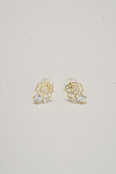 14K Solid Yellow Gold Rose Flower Stud Earring