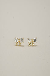 14K Solid Yellow Gold Dainty Ribbon Stud Earring