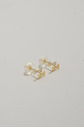 14K Solid Yellow Gold Double Bow Ribbon Stud Earring