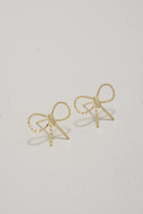 14K Solid Yellow Gold Diamond Cut Ribbon Stud Earring