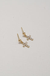 14K Solid Yellow Gold 2MM Ball Cross Stud Dangle Earring