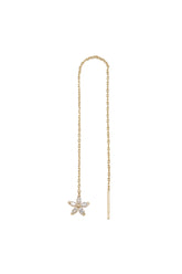 14K Solid Yellow Gold Flower CZ Star Fish Threader Dangle Drop Earring