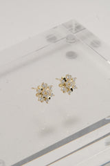 14K Solid Yellow Gold CZ Snowflake Stud Earring