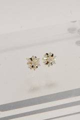 14K Solid Yellow Gold CZ Snowflake Stud Earring