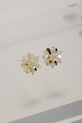 14K Solid Yellow Gold CZ Snowflake Stud Earring