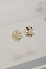 14K Solid Yellow Gold CZ Snowflake Stud Earring