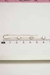 14K Solid Yellow Gold Threader Three Sparkling CZ Dangle Drop Earring