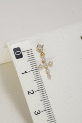 14K Solid Yellow Gold CZ Dangle Cross Stud Earring