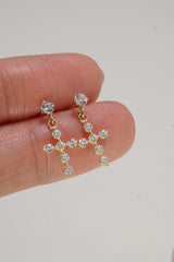 14K Solid Yellow Gold CZ Dangle Cross Stud Earring