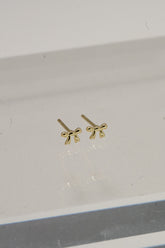 14K Solid Yellow Gold XS Dainty Ribbon Stud Earring