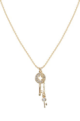 14K Solid Yellow Gold CZ 2 Keys Necklace