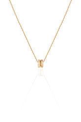 14K Solid Gold 2 Ring CZ Dainty Stackable Charms Necklace