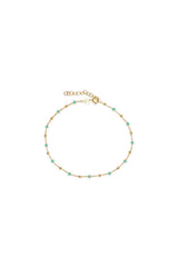 14K Gold Mint Turquoise Blue Epoxy Beads Ball Chain Linked Bracelet
