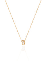 14K Solid Yellow Gold 2 Row CZ Pendant Round Chain Necklace