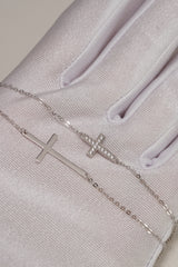 14K Solid White Gold Cross Charm With CZ Stone Bracelet