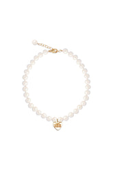 Swarovski Pearl Custom Pet Necklace With Flat Heart Charm Dog Tag