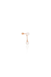 14K Solid Pink Gold Pearl Drop Single Stud Earring