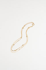 14K Solid Gold Double Plain and Satellite Chain Bracelet