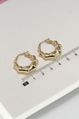 14K Solid Yellow Gold Chunky Bamboo Croissant Hoop Earring