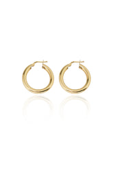 14K Solid Yellow Gold Tube 30MM Chunky Bold Hoop Earring
