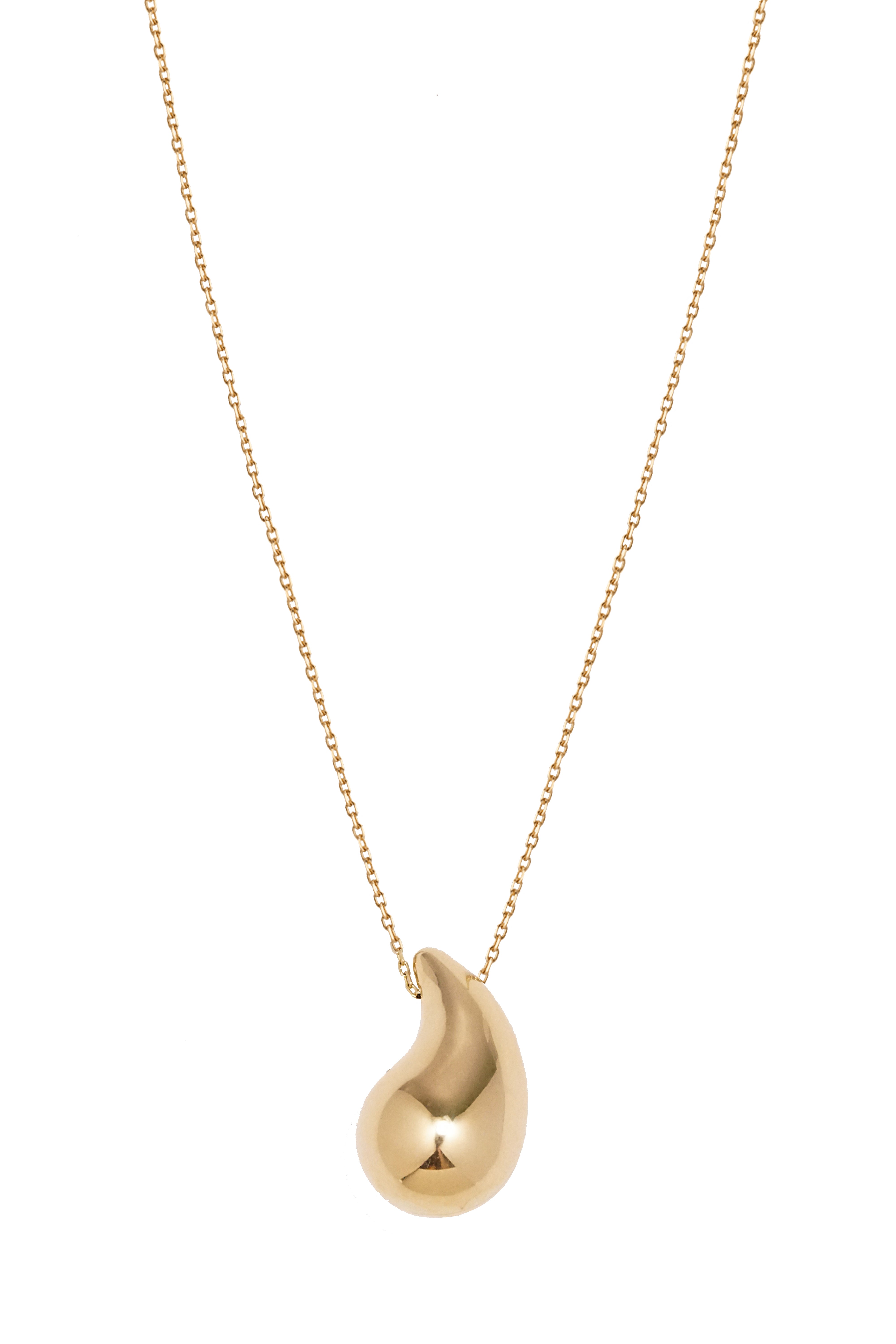 A chunky dome drop necklace made of 14K solid yellow gold, displayed on a white background.