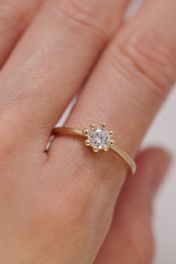 14K Solid Yellow Gold CZ 8 Prongs Setting Ring