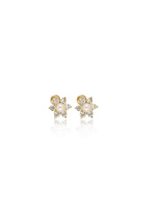 14K Solid Yellow Gold Pearl 6 Points Star Screw Back Stud Earring