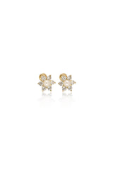 14K Solid Yellow Gold Pearl 6 Points Star Screw Back Stud Earring