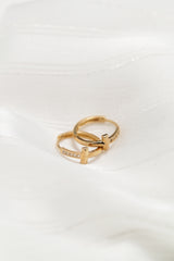 14K Solid Yellow Gold Cross Hoop Earring