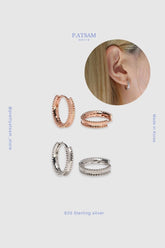 925 Sterling Silver Beaded Edge Hoop Earrings