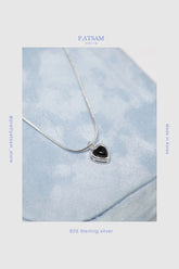 925 Sterling Silver Onyx Stone Heart Charm Omega Chain Necklace