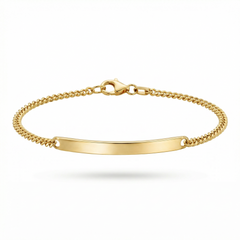 Gold bracelet with a plain tag on a white background