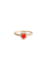 14K Solid Gold Lab Create Ruby Heart Stone Stackable Ring - Pretty At Sam