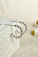 925 Sterling Silver Gold Ball Linked Half Hoop Stud Earrings