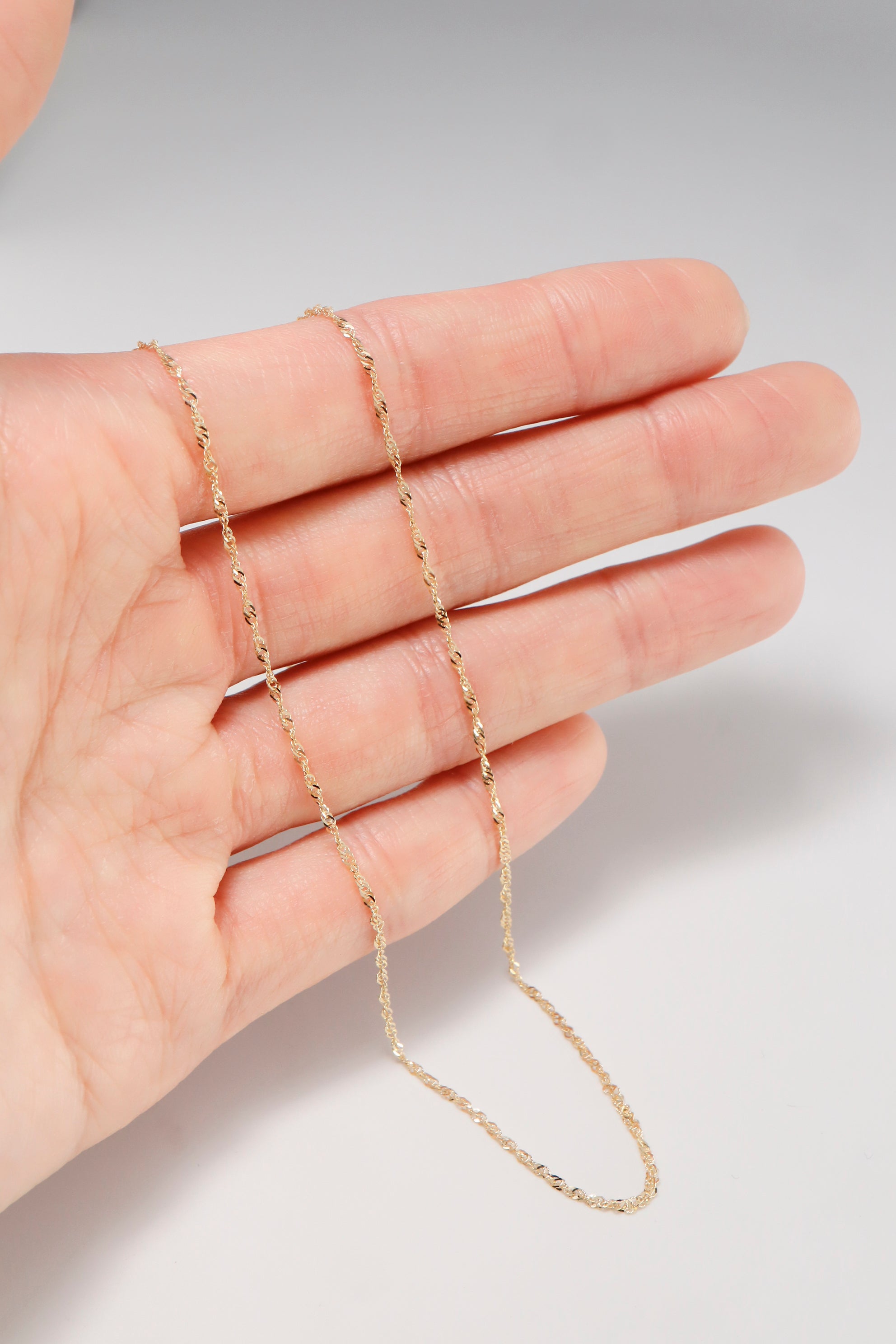 14K Solid Gold Singapore Chain 1mm Dainty 16" Basic Necklace - Pretty At Sam