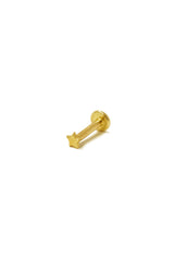 ✨ 14K Solid Gold Inner Screw Labret Flatback Star Single Stud – 6MM Length ✨