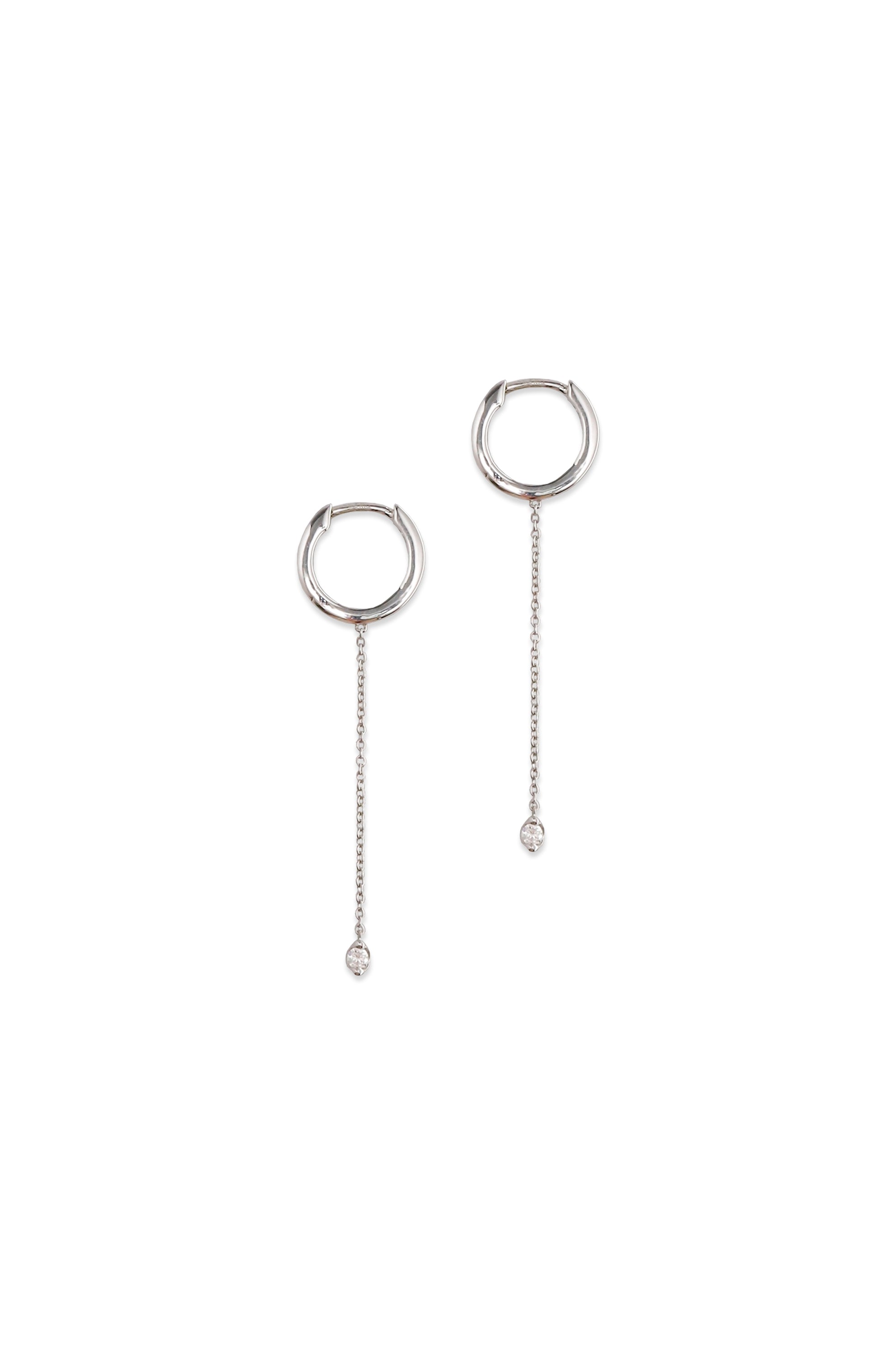 14K Solid White Gold 12mm Natural Diamond Chain Drop Hoop Earring - Pretty At Sam